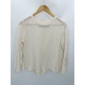 Enza Costa Top Women 1 SMALL Cream Long Sleeve Semi-Sheer 100% Cotton Shirt